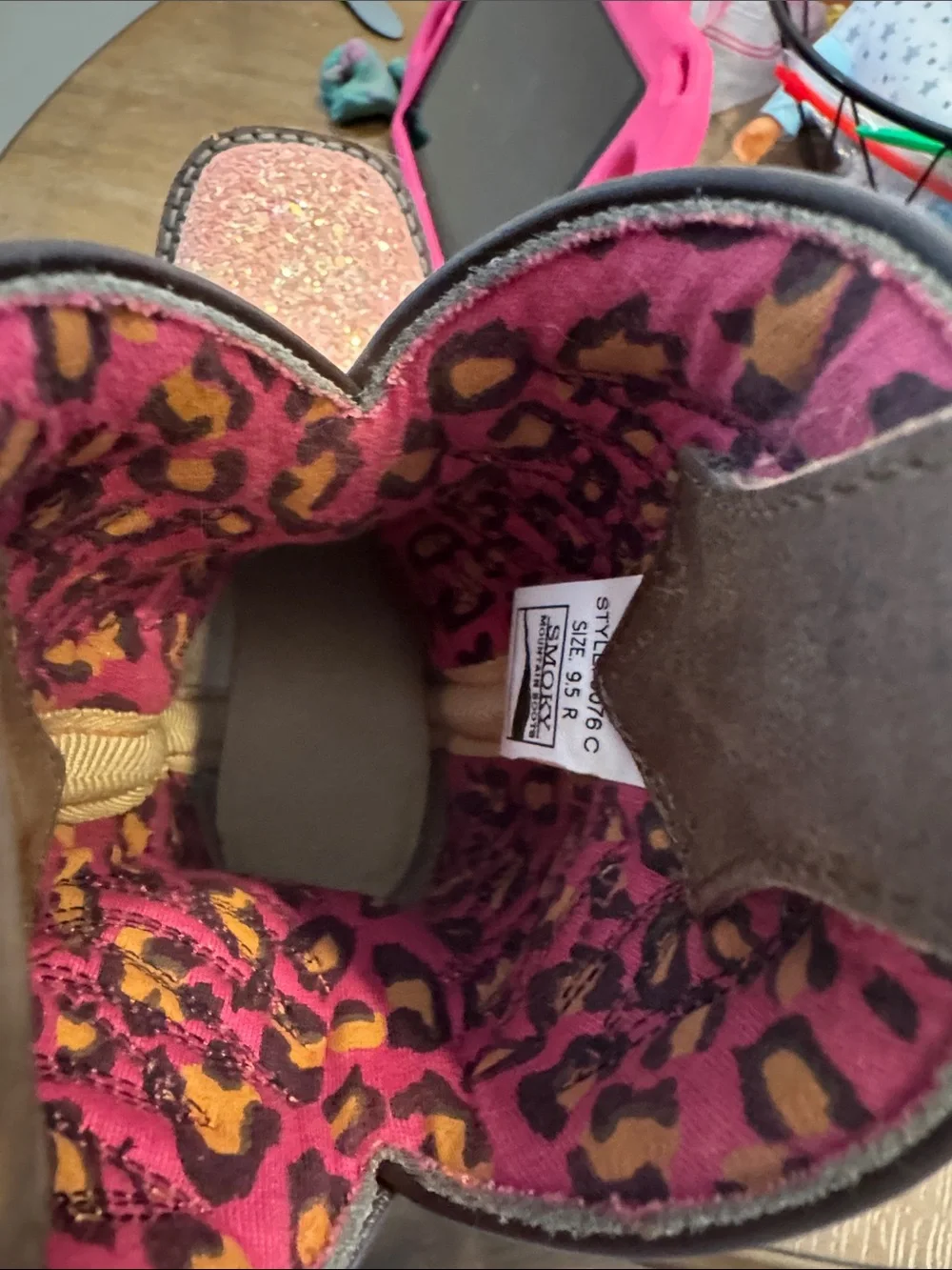 Smoky Mountain Boot Company Kids Pink Glitter & Brown Western Cowboy Boots